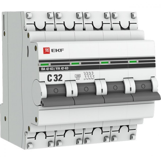 Автоматический выключатель EKF PROXIMA 4P 32А (C) 4,5kA ВА 47-63 mcb4763-4-32C-pro