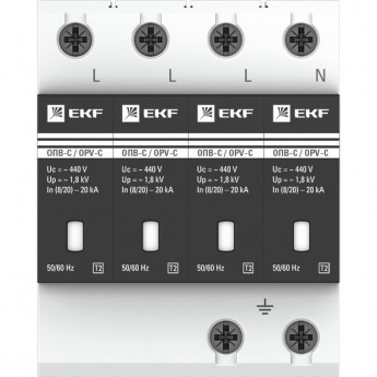 Ограничитель импульсных напряжений EKF PROXIMA ОПВ-C/4P In 20кА 400В с сигн.