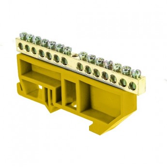 Шина EKF PROXIMA "0" N 6х9мм 14 отверстий латунь желтый изолятор на DIN-рейку