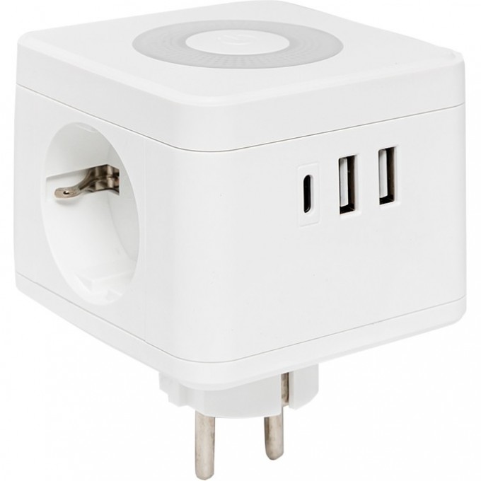 Тройник EKF Куб 2 гнезда 2USB 2,4А+Type C + Ночник UBA-CUB-T2-TC