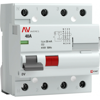 Выключатель дифференциального тока (УЗО) EKF RCCB-4-40-30-AC-AV 4п 40А 30мА тип AC DV AVERES